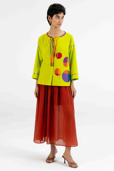 Gulabo by Abu Sandeep Lime green checks polka applique tie-up top GULAJUL26D149182