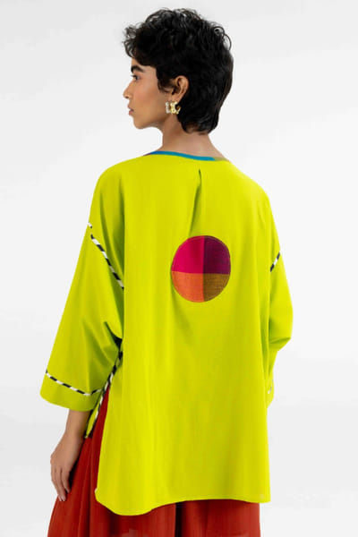Gulabo by Abu Sandeep Lime green checks polka applique tie-up top GULAJUL26D149182