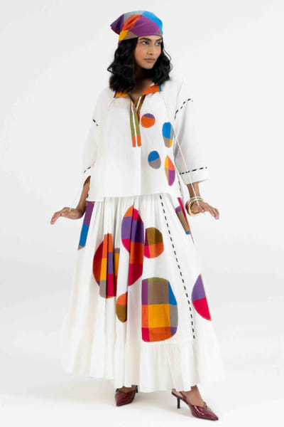Gulabo by Abu Sandeep Off-white checks polka applique top GULAJUL26D149180