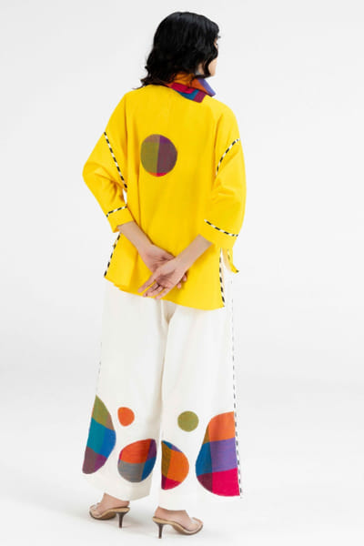 Gulabo by Abu Sandeep Yellow checks polka applique top GULAJUL26D149181
