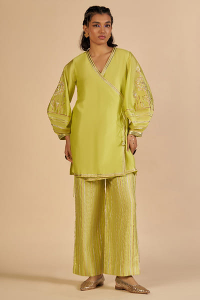 Lime green chanderi pants