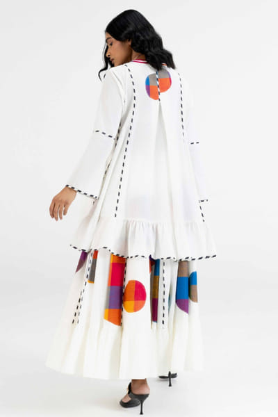 Gulabo by Abu Sandeep Off-white checks polka applique flared tunic GULAJUL26D149183