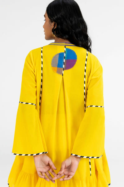 Gulabo by Abu Sandeep Yellow checks polka applique flared tunic GULAJUL26D149184