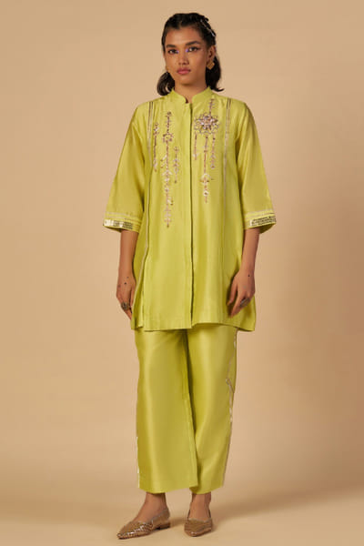 Lime green pure chanderi pants