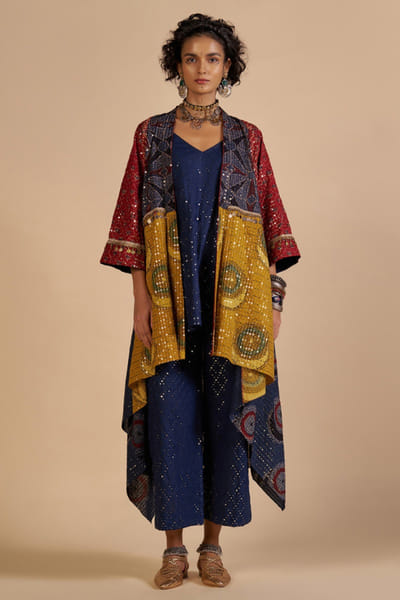 Multicolour tribal print embroidered jacket
