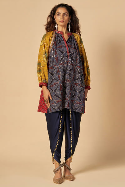 Multicolour tribal print embroidery tunic