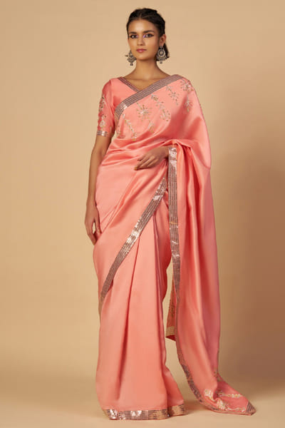 Pink embroidered chanderi sari
