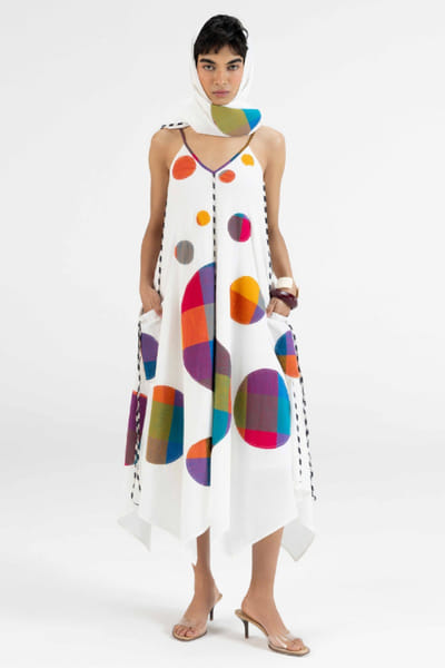 Gulabo by Abu Sandeep Off-white checkered polka applique dress GULAJUL26D149165