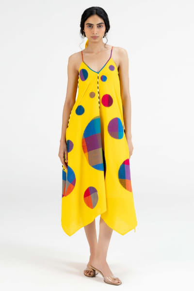 Gulabo by Abu Sandeep Yellow checkered polka applique dress GULAJUL26D149166