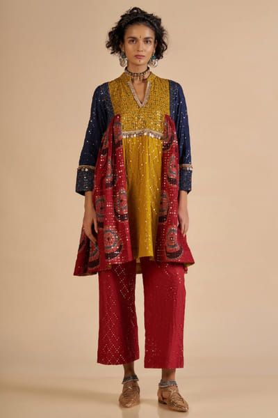 Multicolour tribal print embroidery kurta