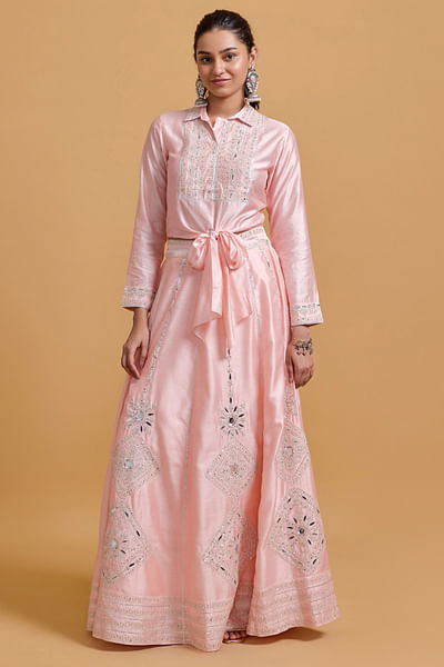 Pink dori mirror embroidered skirt