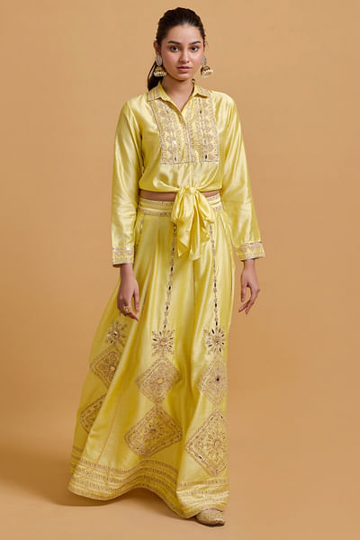 Yellow dori mirror embroidered skirt