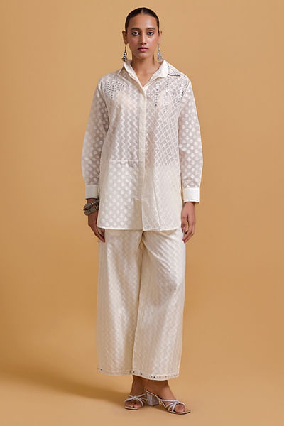 Off-white mirror work jamdani pants