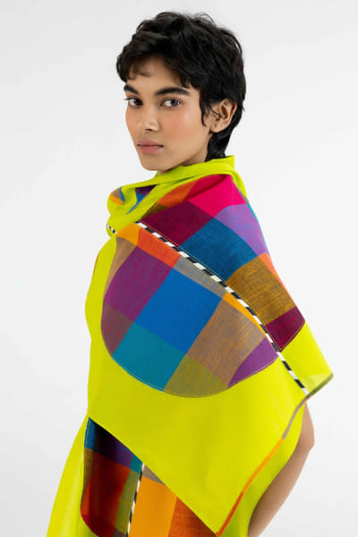 Gulabo by Abu Sandeep Lime green checkered polka applique stole GULAJUL26D149176