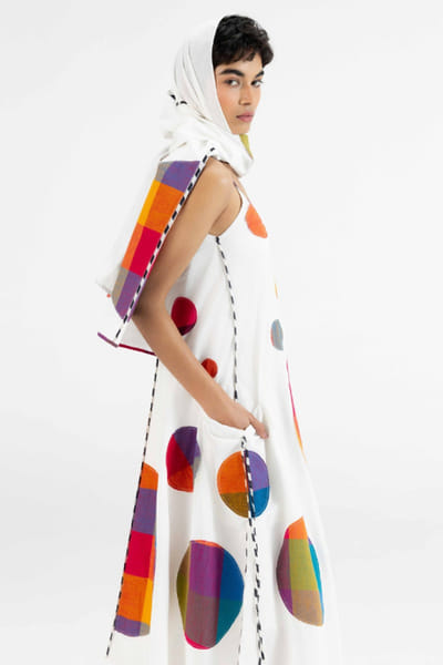 Gulabo by Abu Sandeep Off-white checkered polka applique stole GULAJUL26D149174