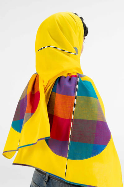 Gulabo by Abu Sandeep Yellow checkered polka applique stole GULAJUL26D149175