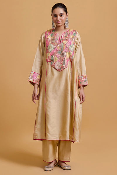 Beige geometric embroidered co-ord set