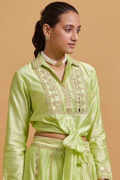 Pista dori mirror embroidered tie-up shirt