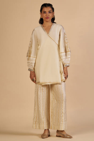 Off-white embroidered angrakha tunic