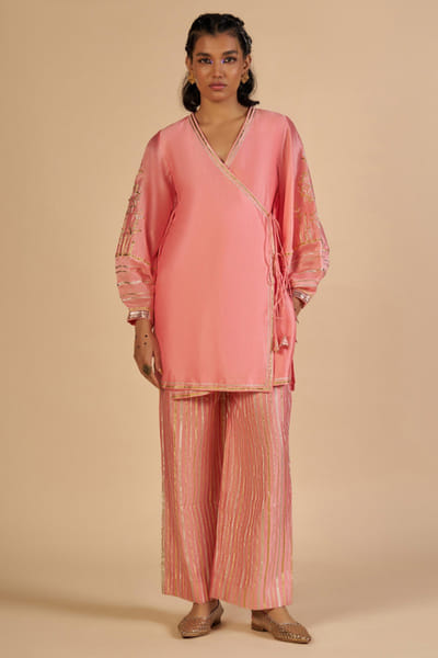 Pink embroidered angrakha tunic
