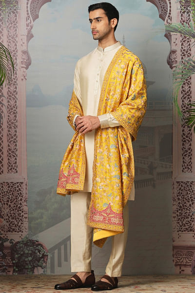 Haldi floral resham embroidered stole