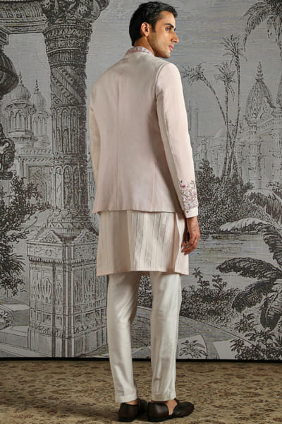 Asuka Couture Pink-ivory floral embroidered bandhgala set ASUKMAY26D245050