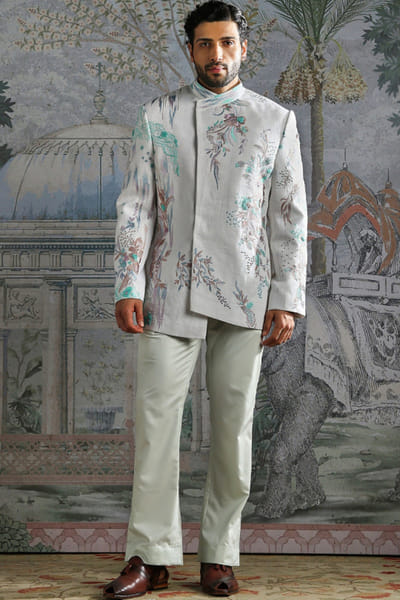 White embroidered bandhgala set