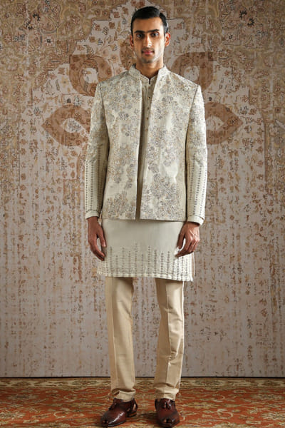 Ivory hand embroidered bandhgala set