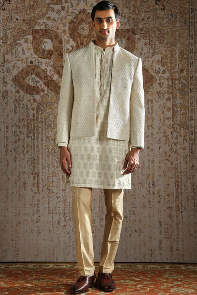Ivory embroidered bandhgala set