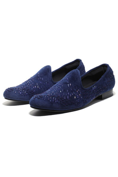 Navy blue cutdana bead embellished slip-ons
