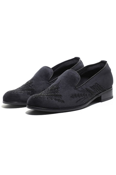 Onyx cutdana and bead embroidered slip-ons