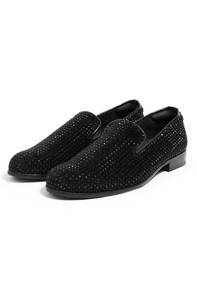 Black crystal embellished slip-ons