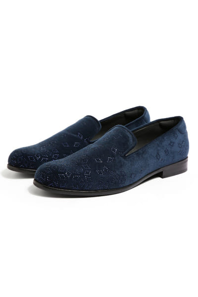 Asuka Couture Navy blue crystal embellished slip-ons ASUAPR25D325299