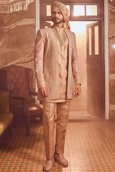 Bronze sequin embroidered jacket kurta set