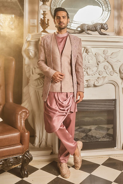 Lilac appliqué embroidered bandhgala set