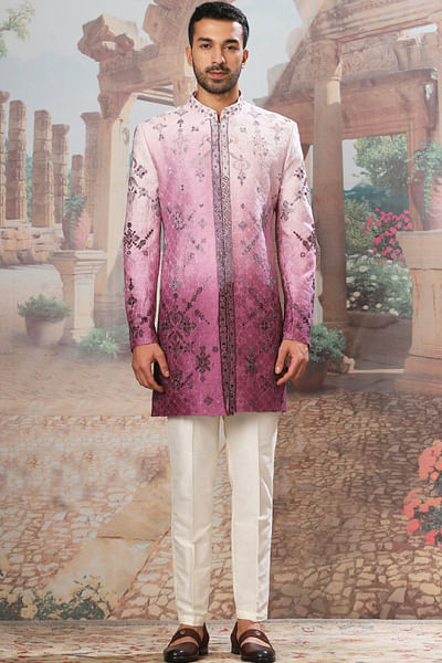 Lavender ombre embroidered indowestern set