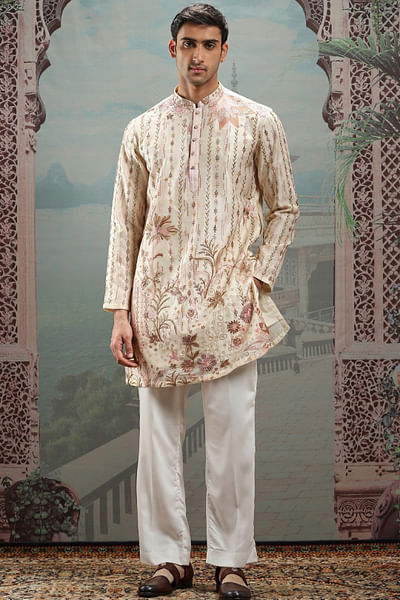 Ivory floral embroidered kurta set