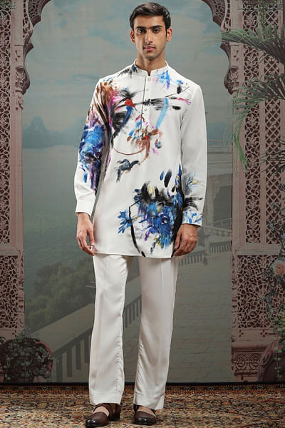 White embroidered and hand-painted kurta set