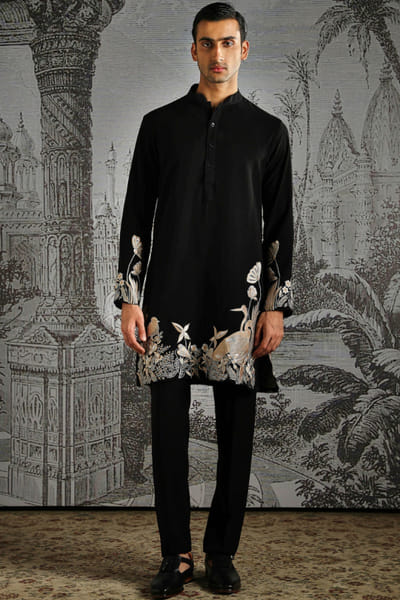 Asuka Couture Black ivory floral embroidered kurta set ASUKMAY26D245032