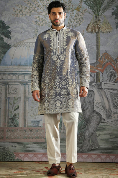 Steel grey embroidered kurta set
