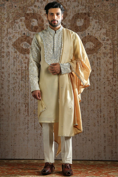 Asuka Couture Honey gold embroidered royal kurta set ASUKMAY26D245054