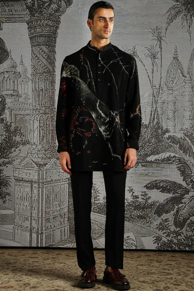 Asuka Couture black-scarlet abstract pattern kurta set ASUKMAY26D245030