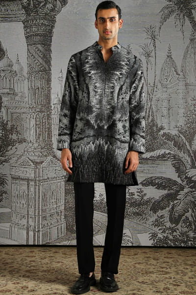 Asuka Couture Charcoal textured abstract pattern kurta set ASUKMAY26D245029