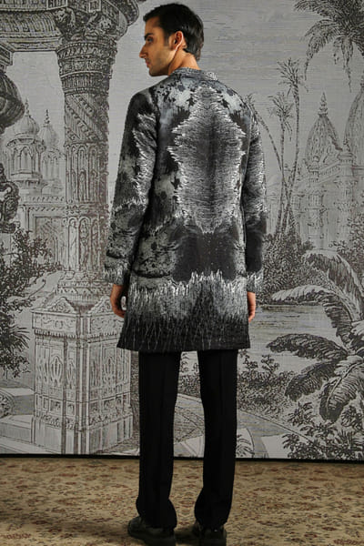 Asuka Couture Charcoal textured abstract pattern kurta set ASUKMAY26D245029