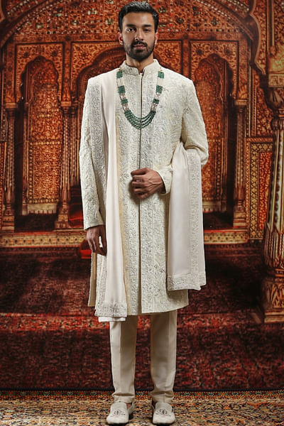 Off-white sequin embroidered sherwani set