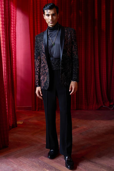 Black sequin embroidered blazer set