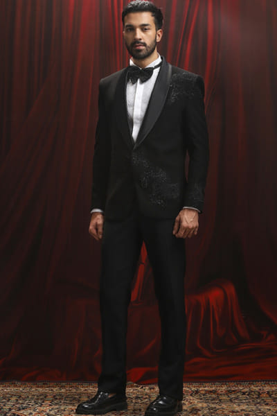 Black French knot and bead tuxedo set