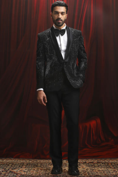 Black sequin and bead embroidered tuxedo set