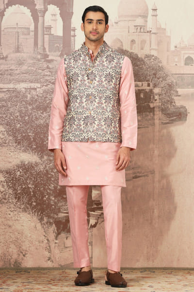 Eden peach floral embroidered bandi kurta set