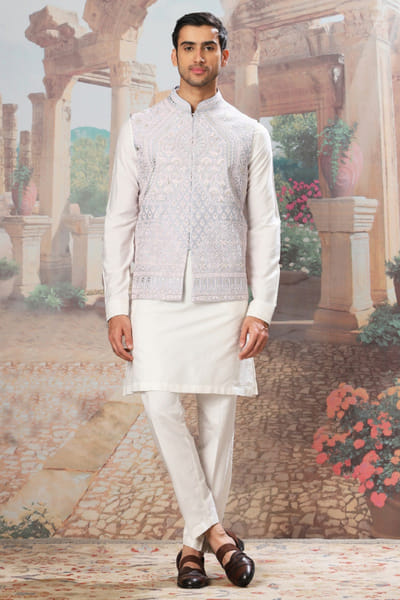 Sky blue dori embroidered bandi kurta set